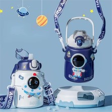 Otopass 850ML Astronot Karikatür Paslanmaz Çelik Taşınabilir Kayışlı Su Şişesi Çocuk Saman Izoleli Su Şışesı (Yurt Dışından)