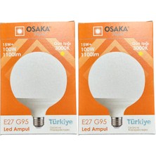 Osaka 15W (100W) 3000K (Günışığı) E27 Duylu G95 LED Glop Ampul (2 Adet)