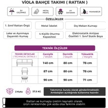 Canisa Viola Serisi  Beyaz Rattan Gri Minder Bahçe Takımı, Balkon Takımı