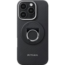 Pitaka iPhone 16 Pro Max Kılıf Magsafeli Yüzük Standlı Aramid Fiber Military Grade Black-Grey Twill