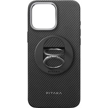 Pitaka iPhone 16 Pro Max Kılıf Magsafeli Yüzük Standlı Aramid Fiber Military Grade Black-Grey Twill