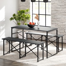 Eportatif Masa Takımı Bench Bank Masa Seti 120X60 Masa Mutfak Masası Yemek Masası Füme 1553