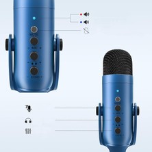 CoverZone Profesyonel Stüdyo Mikrofon Kayıt Condenser Masaüstü Canlı Yayın Mikrofonu PC USB C, Oyun, Podcast, Kayıt, Yayın, ASMR Sessiz/Kazanç/Eko, Telefon Adaptörü, Mac, Winows ile Uyumlu K66 - Mavi