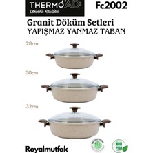 Thermoad Granit Döküm Cam Kapaklı Basık Karnıyarık Pilav Tenceresi 28-30-32 cm Vizon