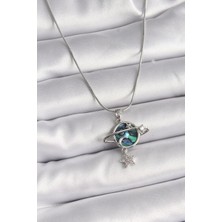 Clariss 316L Çelik Gümüş Renk Zincir Zirkon Taşlı Gezegen Model Kadın Kolye