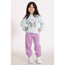 Zepkids Dreamer Kelebek Baskılı Mint - Indigo Renk Kız Çocuk  Eşofman Takımı