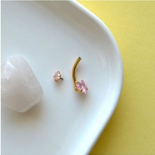 Heppii 316 L Çelik Zirkon Pembe Taşlı Kalp Göbek Piercingi Taşlı Kalpli Minimal Göbek Piercingi Gold