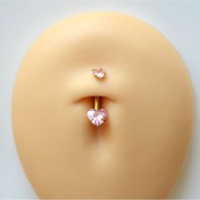 Heppii 316 L Çelik Zirkon Pembe Taşlı Kalp Göbek Piercingi Taşlı Kalpli Minimal Göbek Piercingi Gold