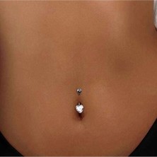 Heppii 316 L Çelik Zirkon Taşlı Kalp Göbek Piercingi Hologram Taşlı Kalpli Minimal Göbek Piercingi