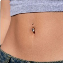 Heppii 316 L Çelik Zirkon Taşlı Kalp Göbek Piercingi Taşlı Kalpli Minimal Göbek Piercingi Gold
