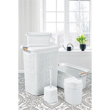 Tekno Trust 5 Parça Banyo Seti - Çamaşır Sepeti, Kirli Sepeti, Çöp Kovası, Organizer Sepet ve Tuvalet Fırçası