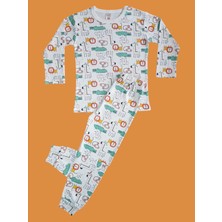Uzun Kollu Desenli Çocuk Pijama Takım #baskılıçocukpijamatakım #çamaşırbahçesi #aslandesenli
