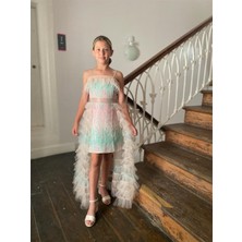 Kız Çocuk Kısa Payetli Elbise Etekleri Kat Kat Renkli 8-16 Yaş