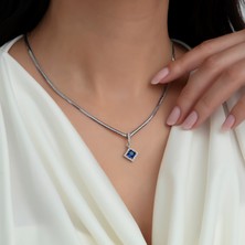 925 Ayar Gümüş Pırlanta Modeli Italyan Zincir Kare Kolye, Kadın Kolye