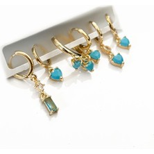 6 Adet Gök Mavisi Sallantı Uçlu Kombin Halka Küpe Seti