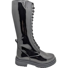 Çiğdem Kundura Lune Givrée - Kadın Suni Deri (Rugan) Postal Bot  - Lune Givrée - Siyah-Uzun - 37