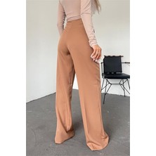 Dipmoda kadın camel bol paça palazzo kumaş pantolon QNS036