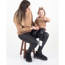 Nunu Baby Mama & Mini Nakışlı Sweatshirt Takım - Kahverengi