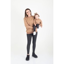 Nunu Baby Mama & Mini Nakışlı Sweatshirt Takım - Kahverengi