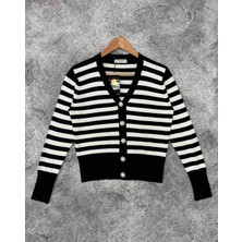 Inci Düğmeli Çizgili Triko Hırka 3108