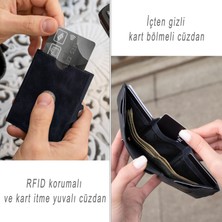 Trusador Valencia Lacivert Kartlık Hakiki Deri Cüzdan Unisex Kadın Erkek Rfid Korumalı
