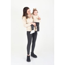 Nunu Baby Mama & Mini Nakışlı Sweatshirt Takım - Krem