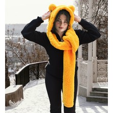 Pabtex Kapşonlu Welsoft Peluş Bere - Atkılı - Polar Boyunluk Şalı - Rüzgar Geçirmez Kulaklı
