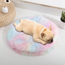 Huoxun Shop B Pad-Gökkuşağı Renk Stili 40CM Kedi Süper Yumuşak Uzun Püsküllü Sıcak Mat Sevimli Hafif Kedi Yuvası  (Yurt Dışından)