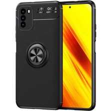 Xiaomi Poco M3 Kılıf Zebana Yüzüklü Silikon Kılıf Siyah + Mavi