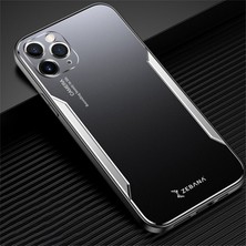 Zebana Apple iPhone 11 Pro Max Kılıf Zebana Metal Mitras Kılıf (Silikon Kenar) Gri