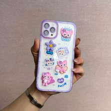 Zebana Apple iPhone 11 Pro Max Uyumlu Kılıf Zebana Bear And Rabbit Silikon Kılıf Lila