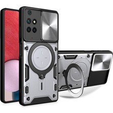 Zebana Xiaomi Redmi 10 2022 Uyumlu Kılıf Zebana Manyetik Standlı Armor Silikon Kılıf Gri