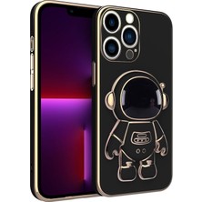 Zebana Apple iPhone 12 Pro Max Uyumlu Kılıf Standlı Astronot Silikon Kılıf Siyah