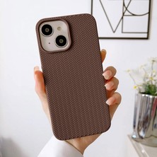 Zebana Apple iPhone 15 Uyumlu Kılıf Zebana Woven Silikon Kılıf Kahverengi