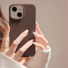 Zebana Apple iPhone 15 Uyumlu Kılıf Zebana Woven Silikon Kılıf Kahverengi