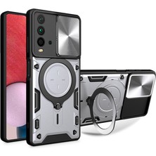 Zebana Xiaomi Redmi 9t Uyumlu Kılıf Zebana Manyetik Standlı Armor Silikon Kılıf Gri