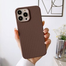 Zebana Apple iPhone 13 Pro Max Uyumlu Kılıf Zebana Woven Silikon Kılıf Kahverengi