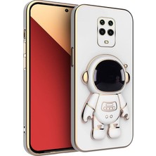 Zebana Xiaomi Redmi Note 9s Uyumlu Kılıf Standlı Astronot Silikon Kılıf Beyaz