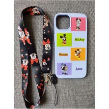 Lucek Cases iPhone 14 Pro Uyumlu Mickey Mouse Tasarım Telefon Boyun Askılı Set Kılıf