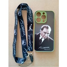 Lucek Cases iPhone 14 Pro Max Uyumlu Mustafa Kemal Atatürk Tasarım Telefon Boyun Askılı Set Kılıf