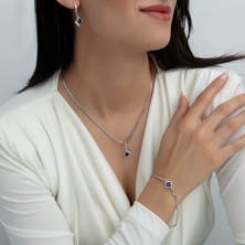 Usho Jewelry 925 Ayar Gümüş Pırlanta Modeli Italyan Zincir Kare Takım, Kadın Takım