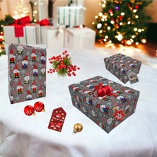 Roco Paper Co. Italyan Kuşe Hediye Paketleme Kağıdı, Cüce Noel Baba Desenli Ambalaj Kağıdı, 10 Adet, No: 70 x 100  cm