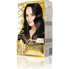 Maxx Deluxe Golden Beauty 24K Altın Içerikli Saç Boyası Seti - Kalıcı 3.0, Koyu Kahve 60MLX2