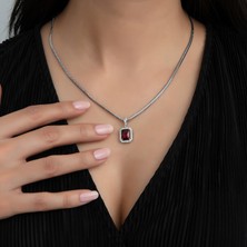 Usho Jewelry 925 Ayar Gümüş Pırlanta Modeli Italyan Zincir Dörtgen Kolye, Kadın Kolye