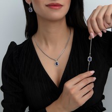 Usho Jewelry 925 Ayar Gümüş Pırlanta Modeli Italyan Zincir Dörtgen Takım, Kadın Gümüş Takım