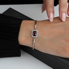 Usho Jewelry 925 Ayar Gümüş Pırlanta Modeli Italyan Zincir Dörtgen Takım, Kadın Gümüş Takım