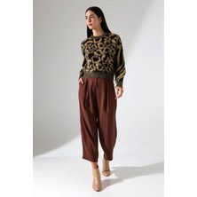 Lavinza Leopar Desenli Sakallı Bisiklet Yaka Kazak