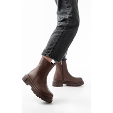 812-2012 Kahverengi Luna Fermuarlı Günlük Kadın Bot