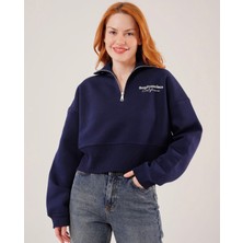Alp Dik Yaka Yarım Fermuarlı Crop %60 Pamuk %40 Polyester