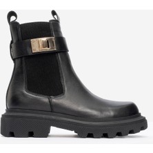 Kadın Kalın Taban Casual Chelsea Bot Gerçek Deri Rc 38802 Siyah